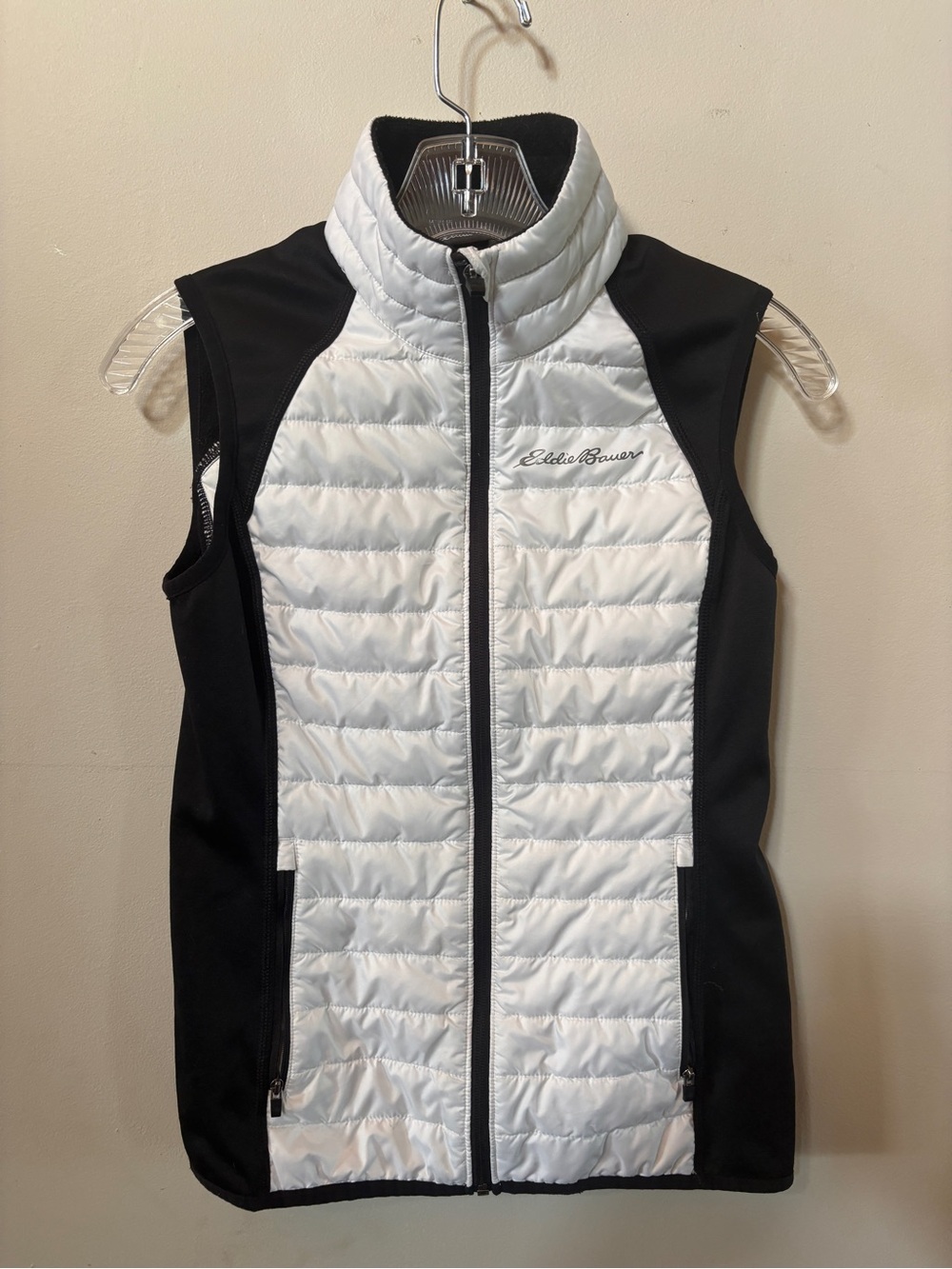Eddie Bauer White and Black Quilted Hybrid Vest
